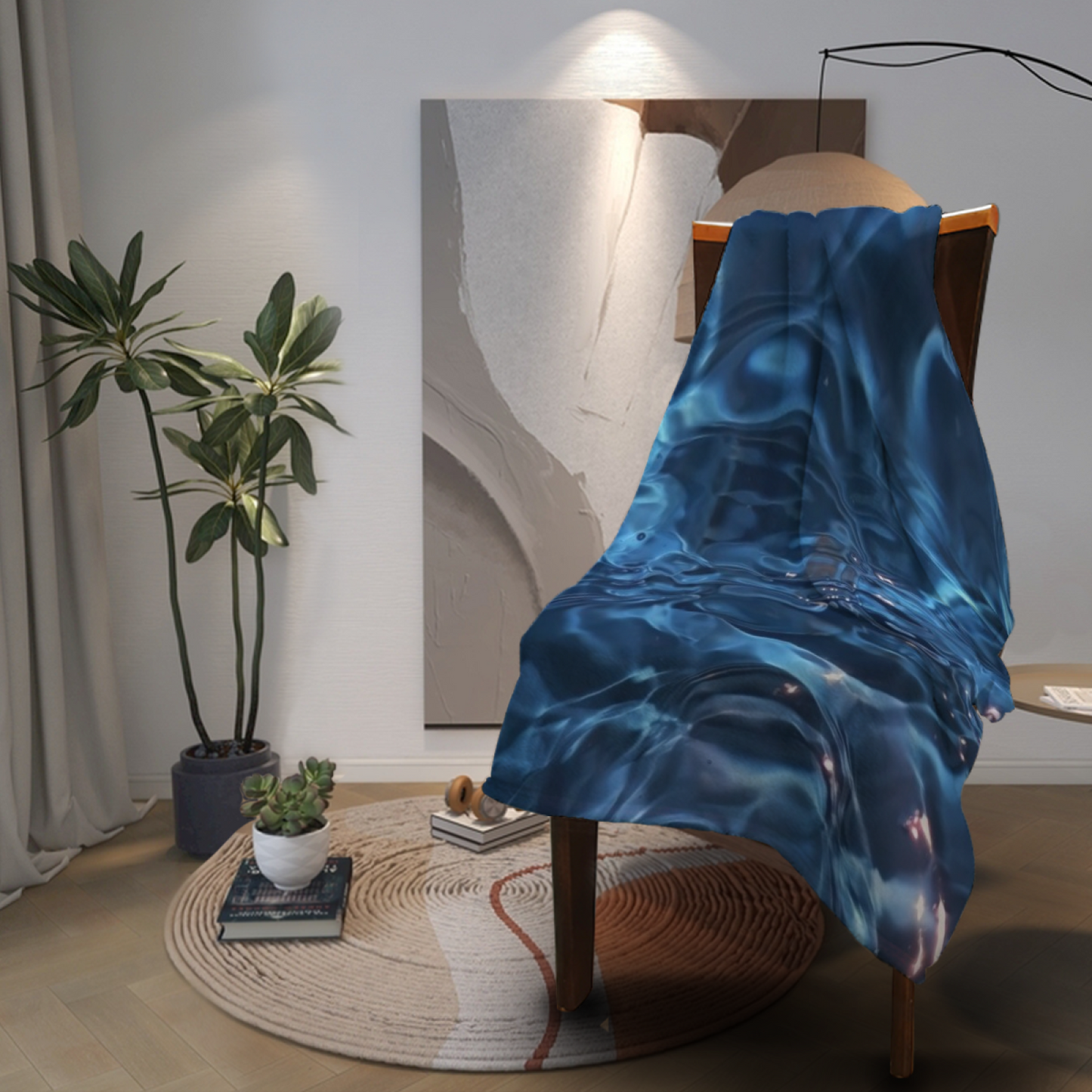 Deep Blue Water Flannel Throw Blanket ¨C Abstract Rippling Ocean Design