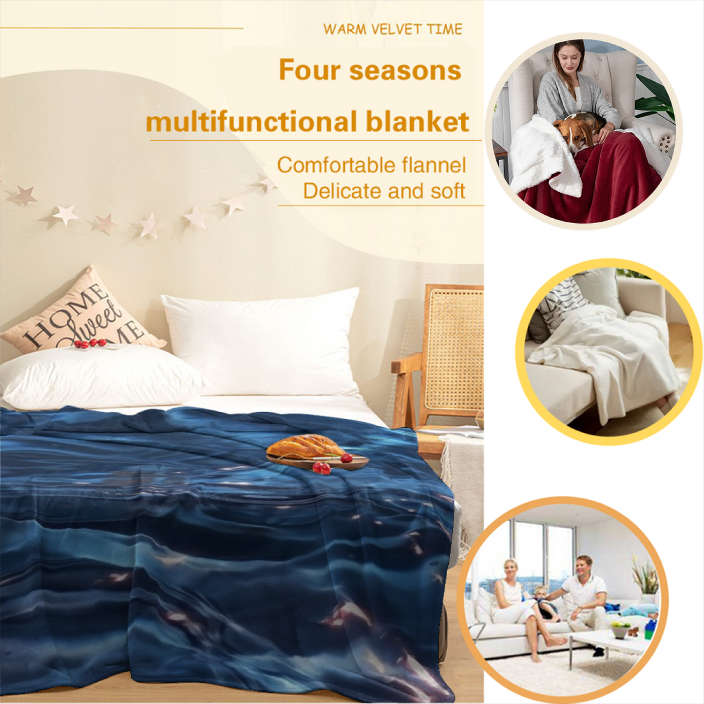 Deep Blue Water Flannel Throw Blanket ¨C Abstract Rippling Ocean Design