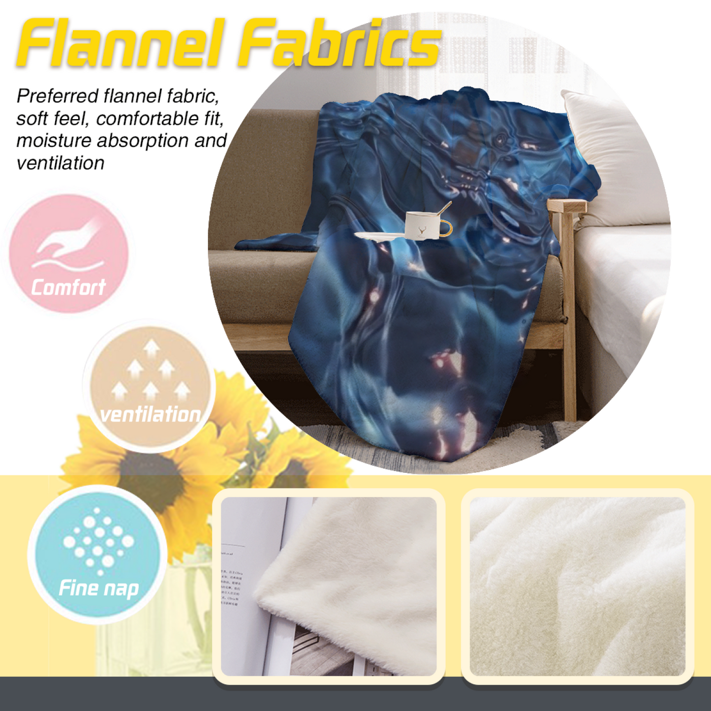 Deep Blue Water Flannel Throw Blanket ¨C Abstract Rippling Ocean Design