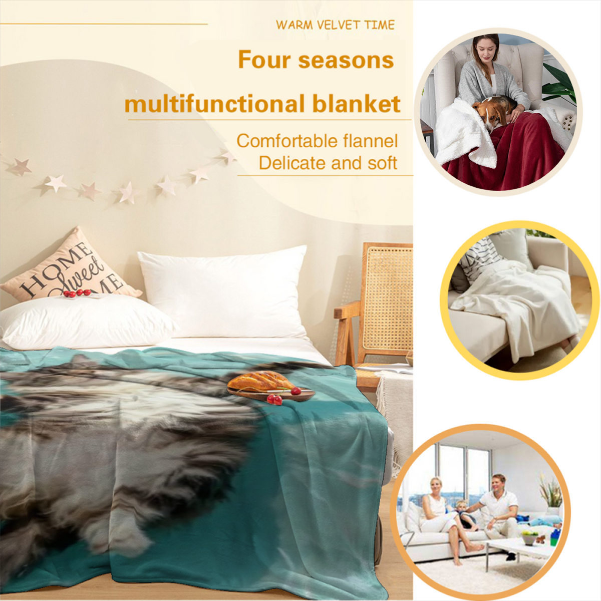 Marigold Picnic Home Accent Soft Flannel Blanket ¨C Warm Coral