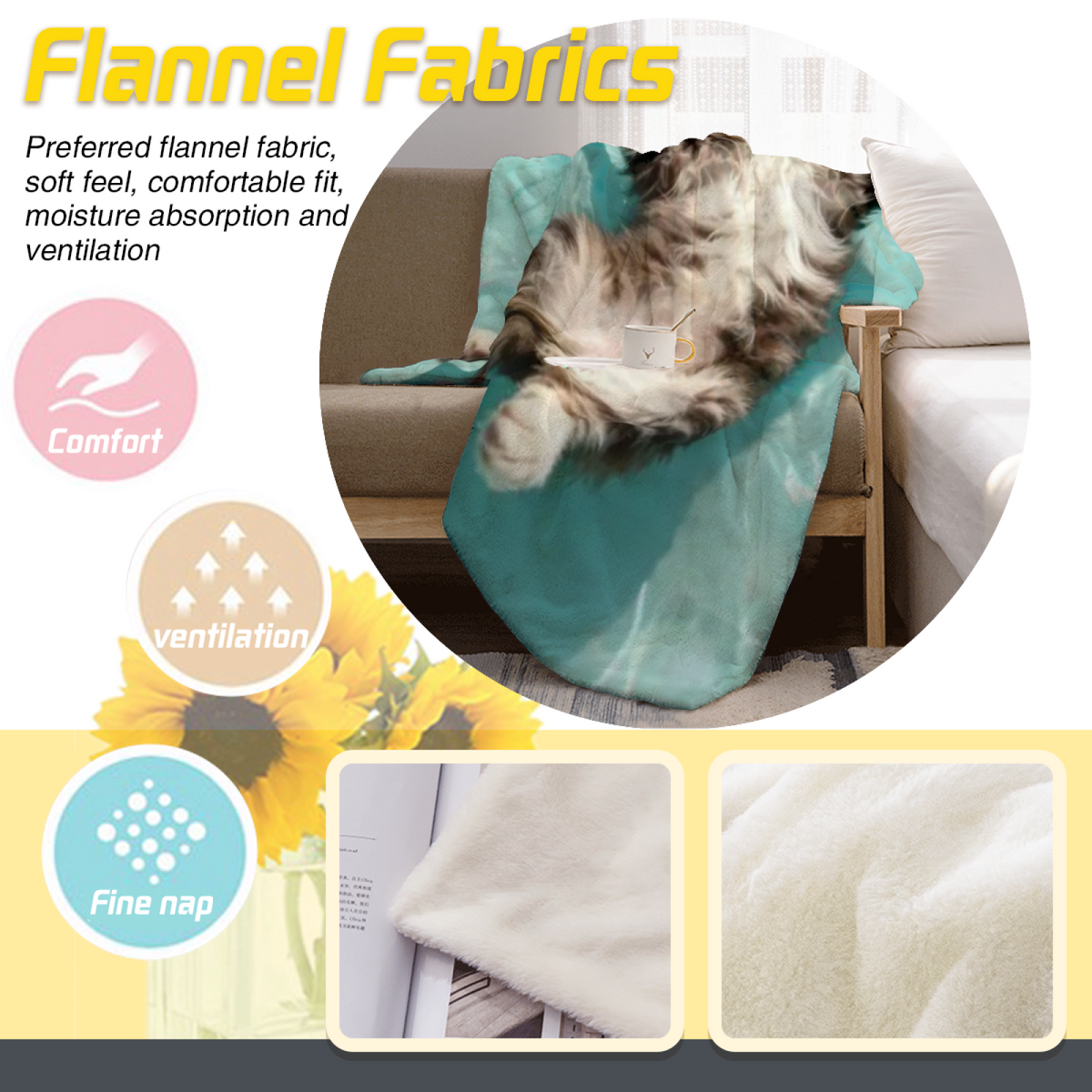 Marigold Picnic Home Accent Soft Flannel Blanket ¨C Warm Coral