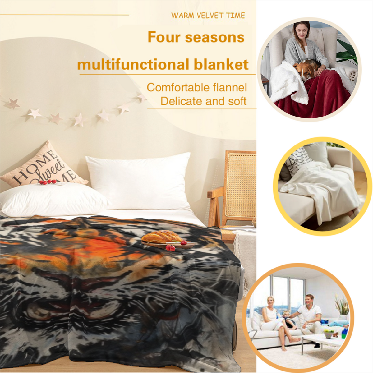 Solstice Horizon Soft Neutral Decorative Cozy Flannel Bed Blanket