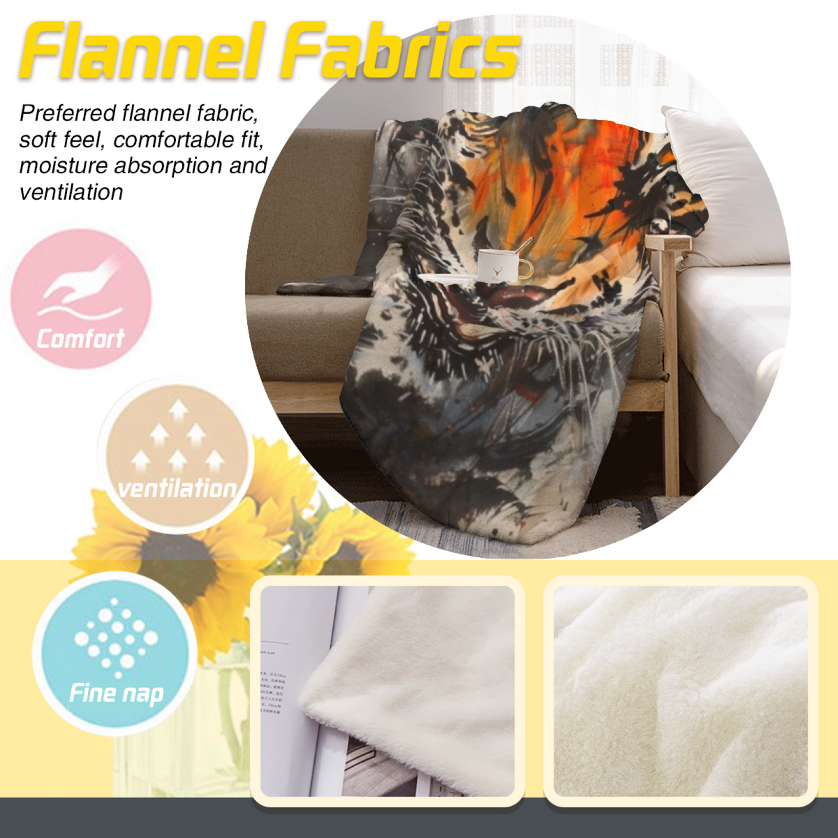 Solstice Horizon Soft Neutral Decorative Cozy Flannel Bed Blanket