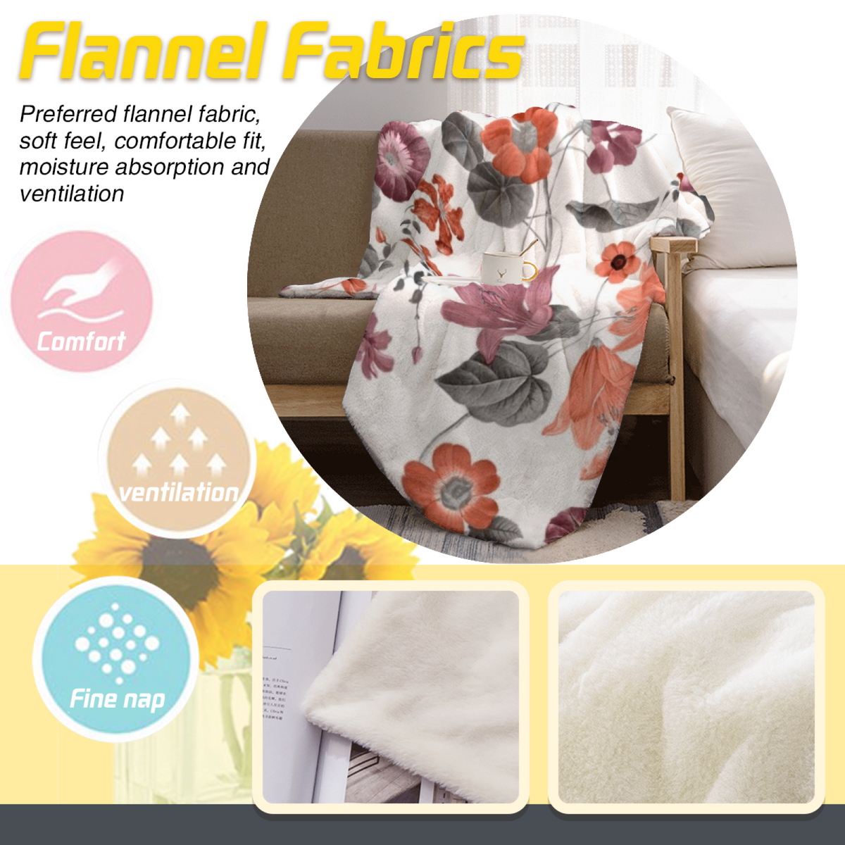 Rustic Wonder Home Accent Lightweight Flannel Throw ¨C Creamy Ivory