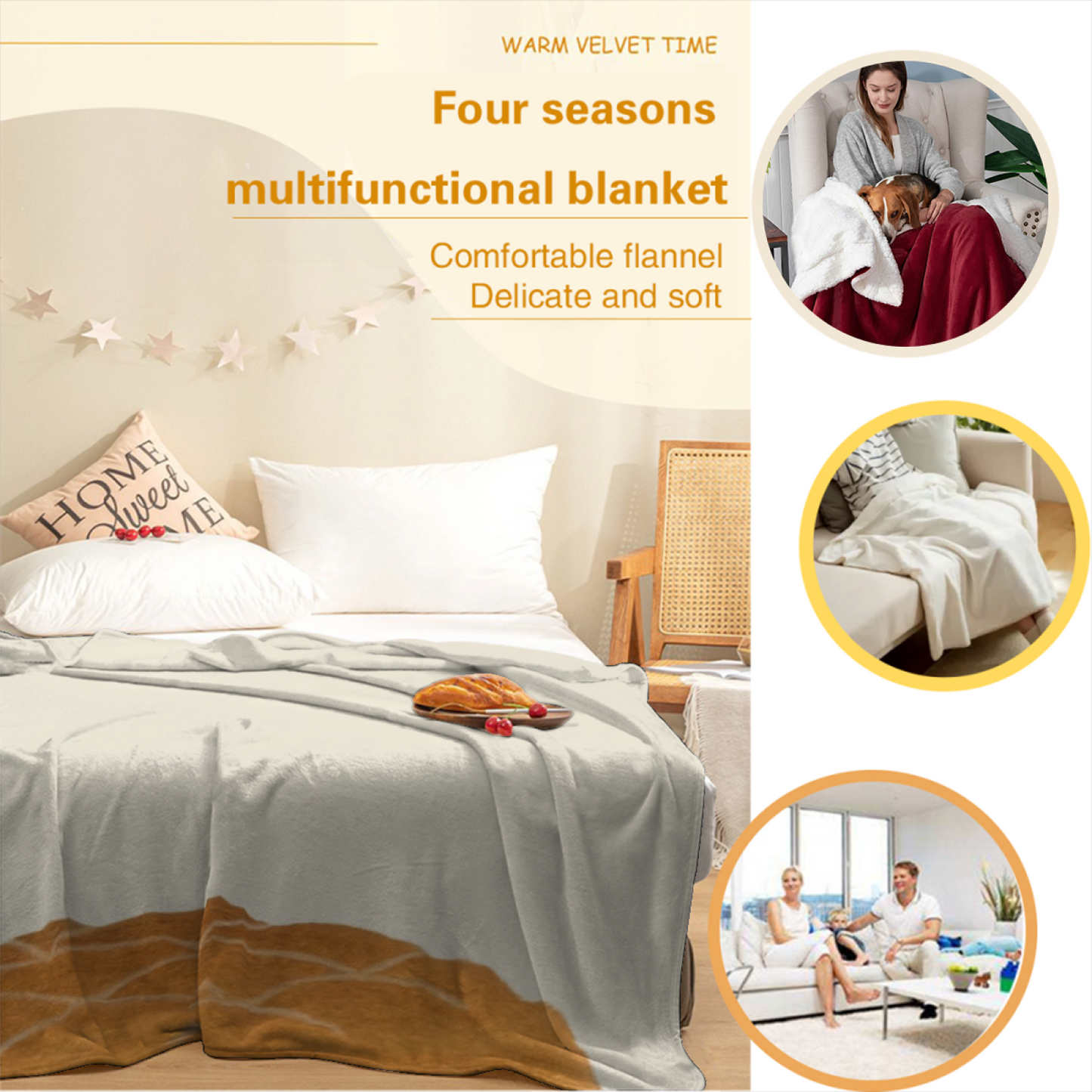Cute Toast Flannel Throw Blanket ¨C Warm Breakfast Food Illustration