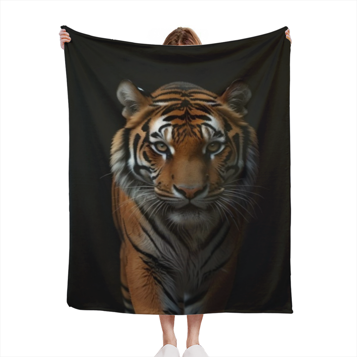 Black Tiger Flannel Throw Blanket ¨C Dramatic Wildlife Portrait