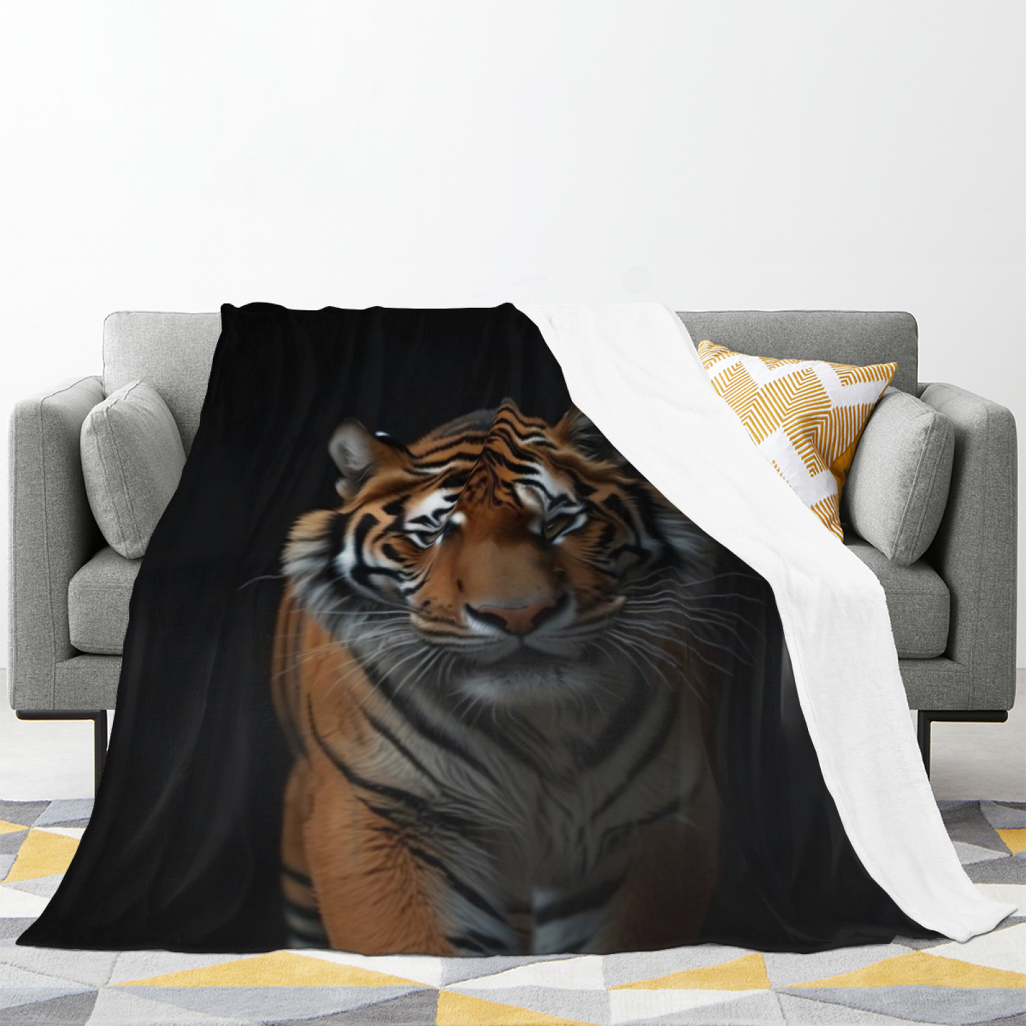 Black Tiger Flannel Throw Blanket ¨C Dramatic Wildlife Portrait