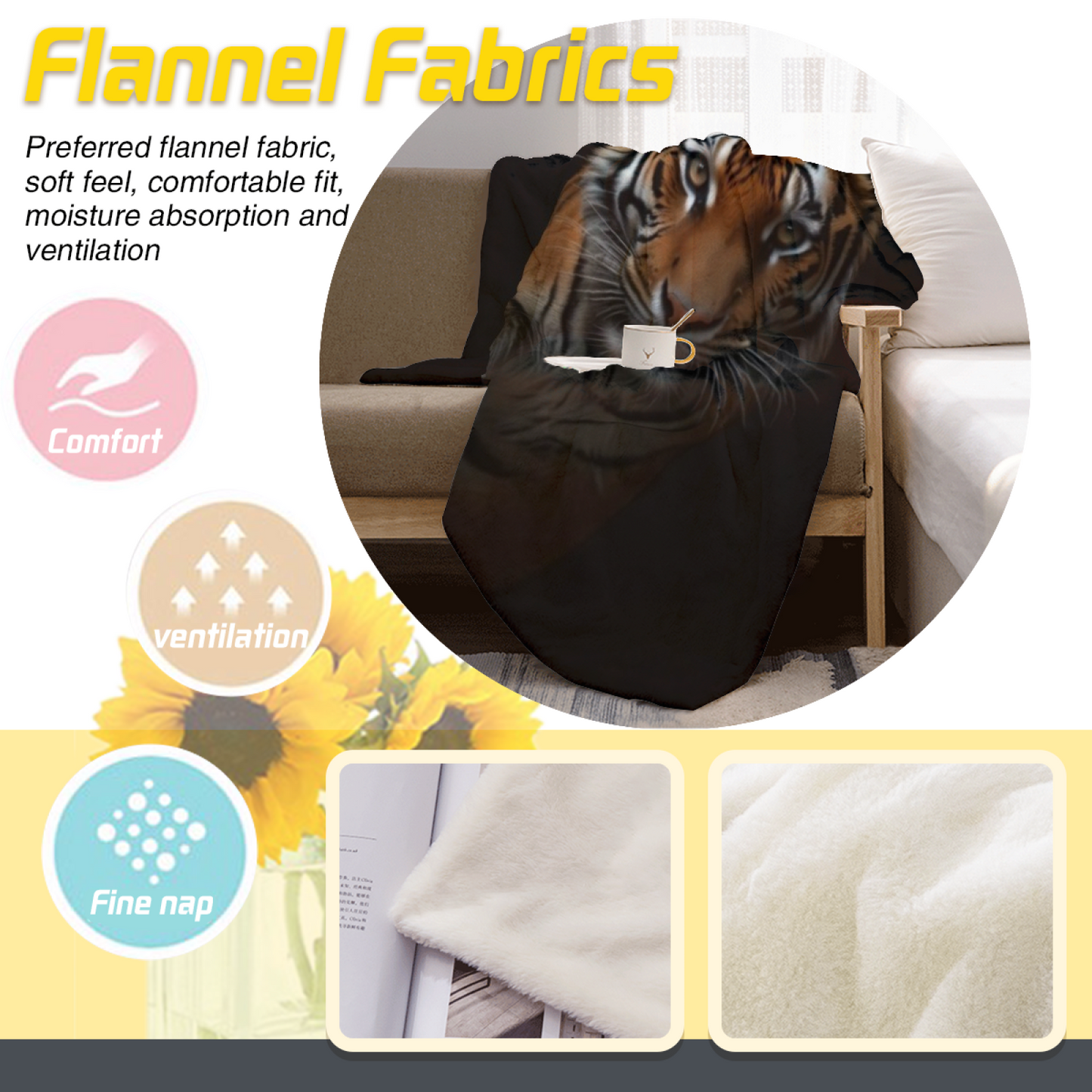 Black Tiger Flannel Throw Blanket ¨C Dramatic Wildlife Portrait