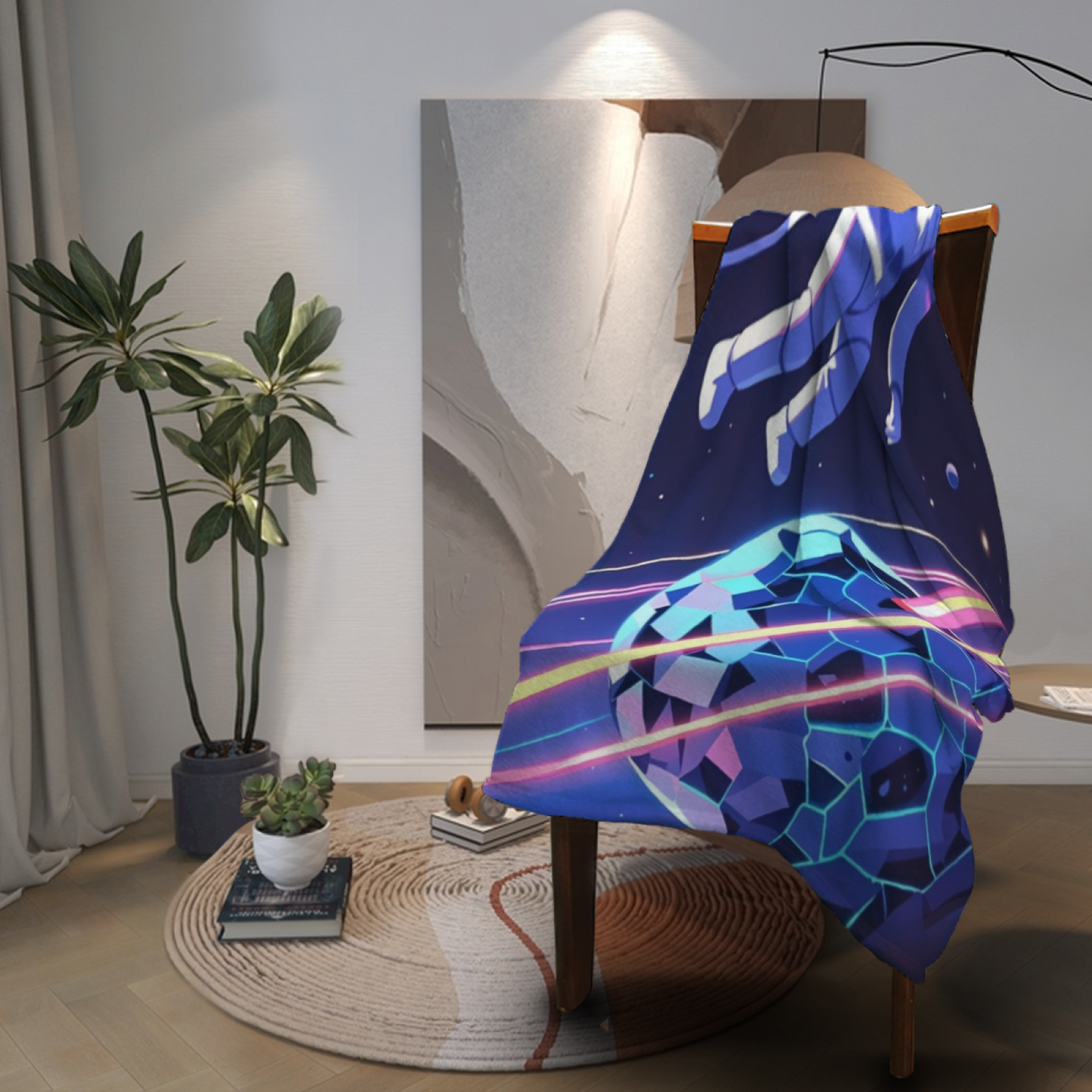 Black Space Astronaut Flannel Throw Blanket ¨C Retro Cartoon Galaxy Print