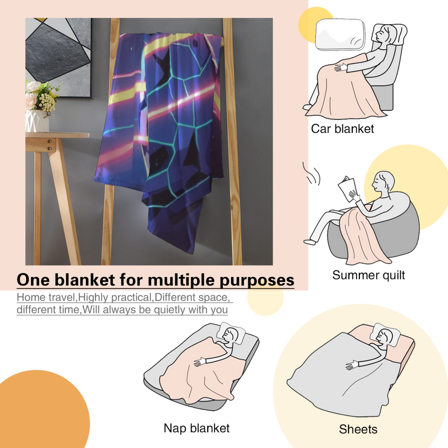 Black Space Astronaut Flannel Throw Blanket ¨C Retro Cartoon Galaxy Print