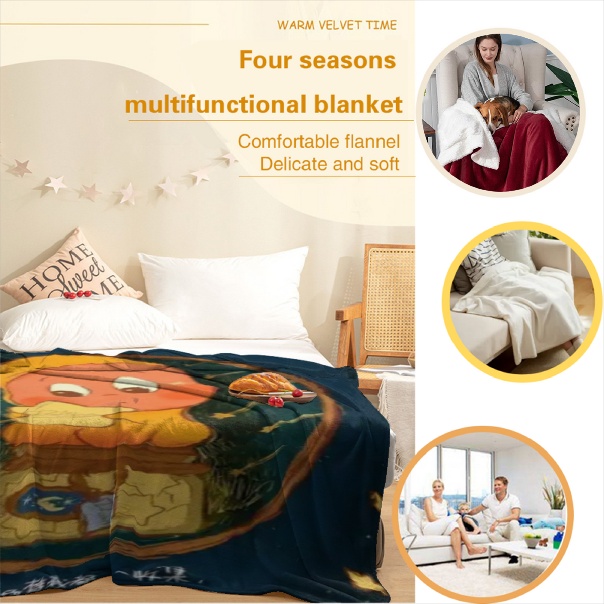 Decorative Flannel Blanket with Harvest Solstice Cozy Cottage Artwork
