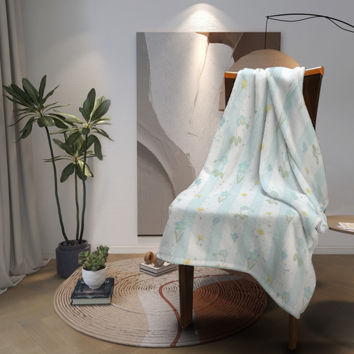 Heather Vista Creamy Ivory Modern Art Decorative Flannel Blanket