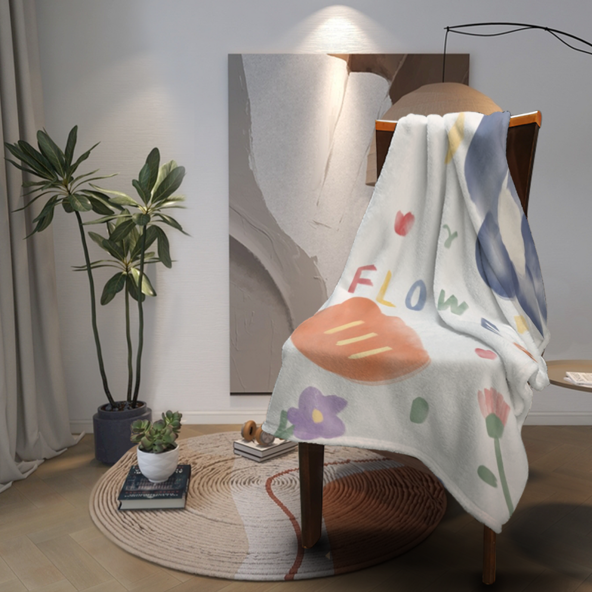 Amber Drift Ivory Art All-Season Flannel Blanket