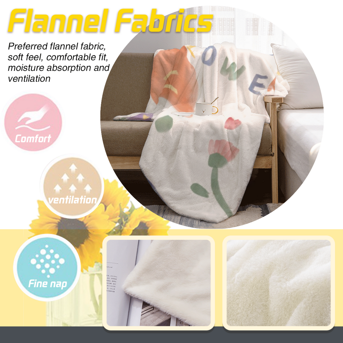 Amber Drift Ivory Art All-Season Flannel Blanket