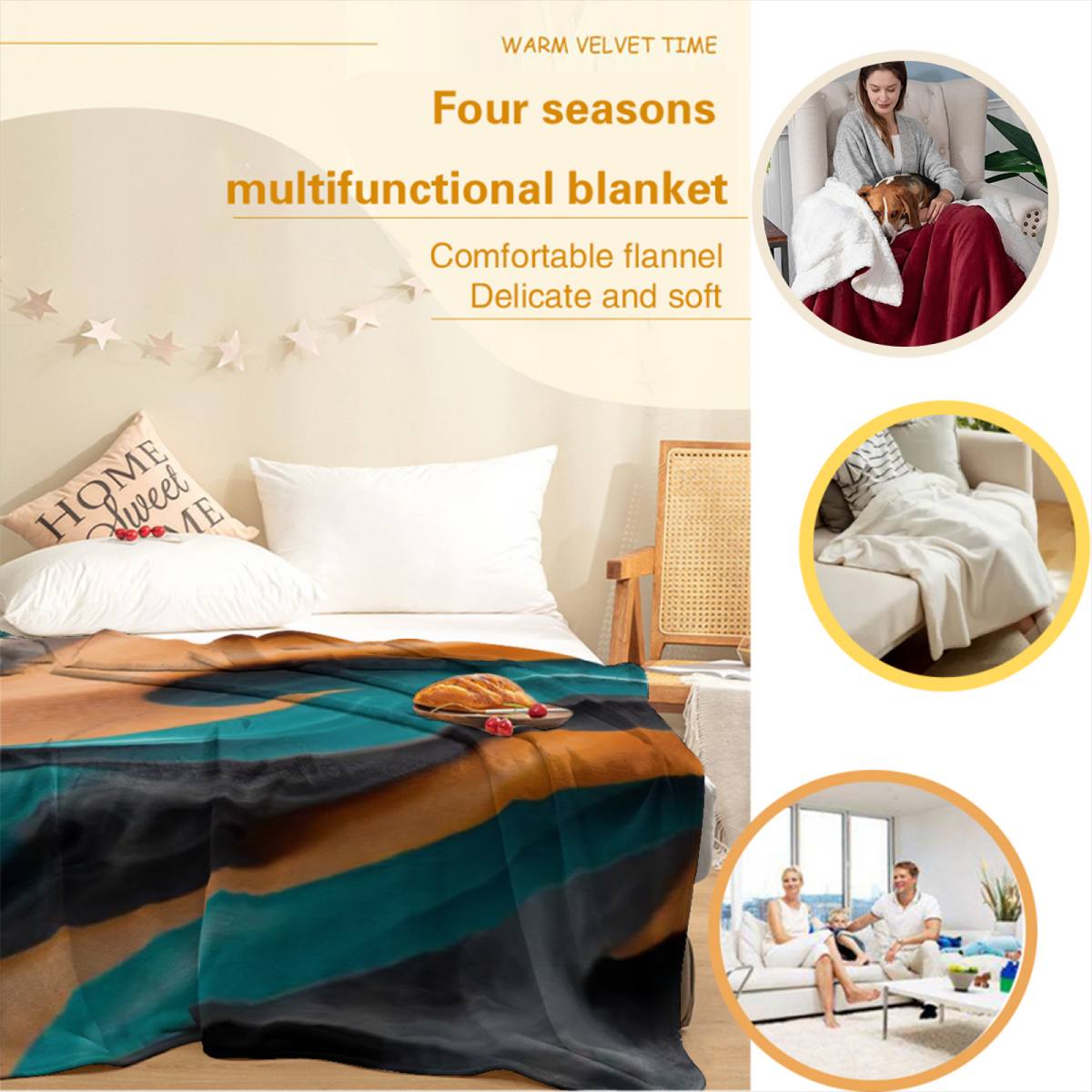 Heather Fern Pastel Multicolor Modern Art Flannel Throw Blanket