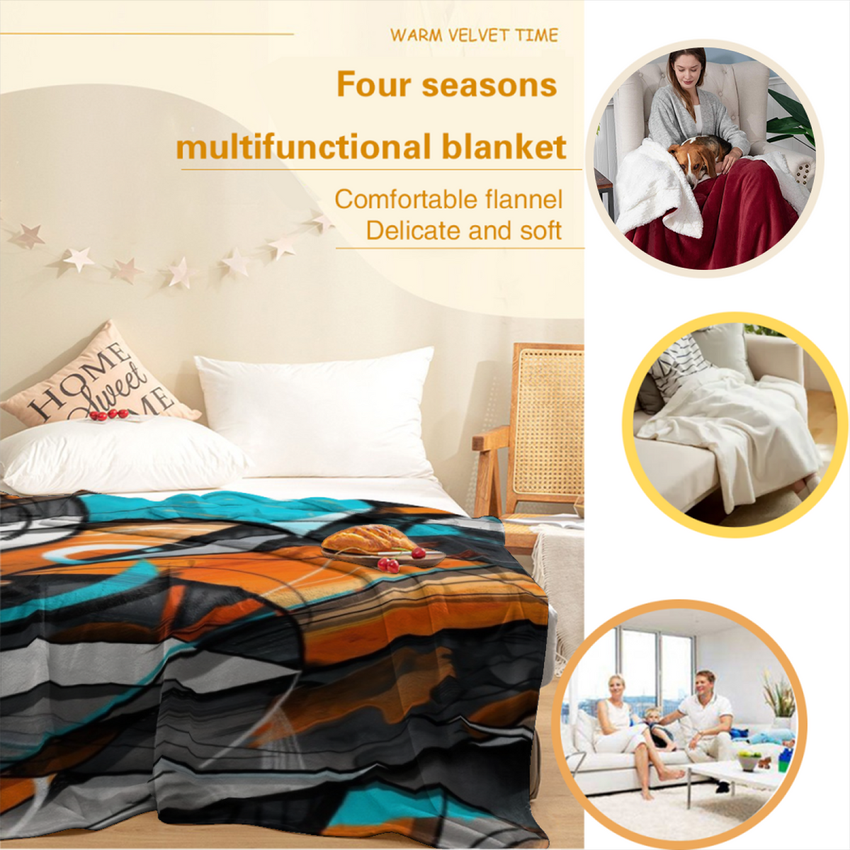 Azure Reverie Expressive Pattern Decorative Flannel Blanket