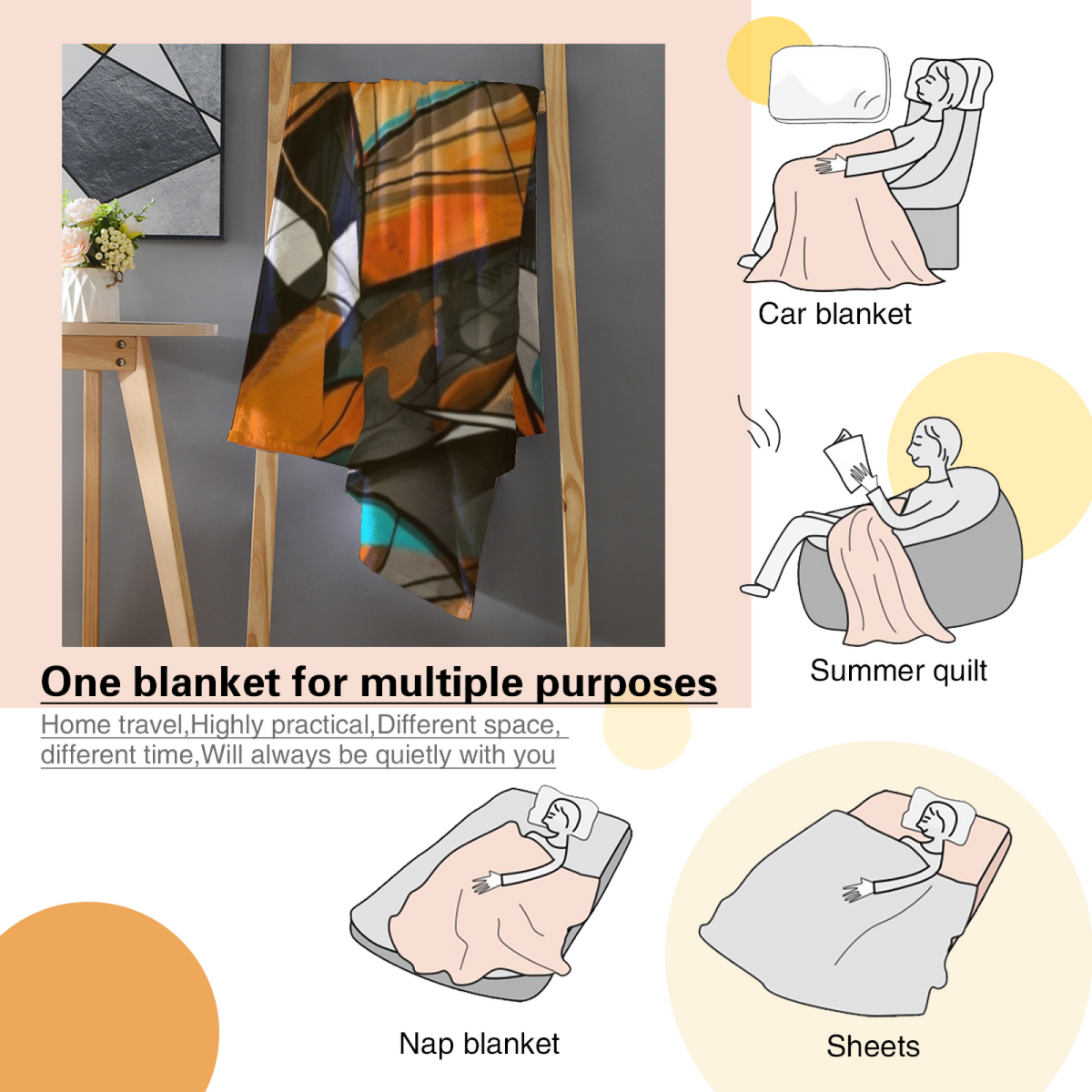 Azure Reverie Expressive Pattern Decorative Flannel Blanket