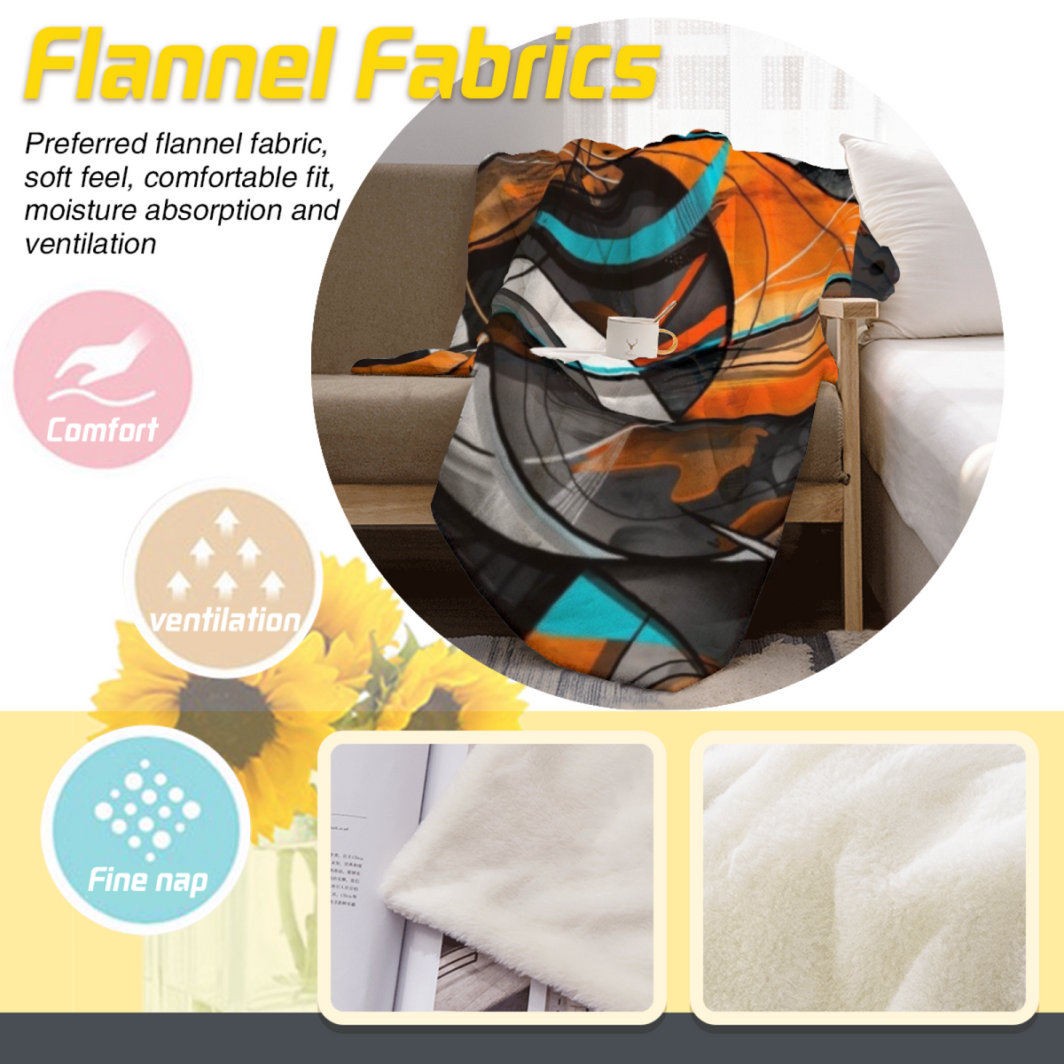 Azure Reverie Expressive Pattern Decorative Flannel Blanket