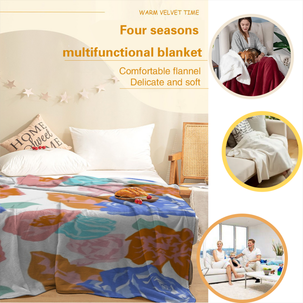 Evergreen & Carnival Playful Graphic Plush Flannel Throw