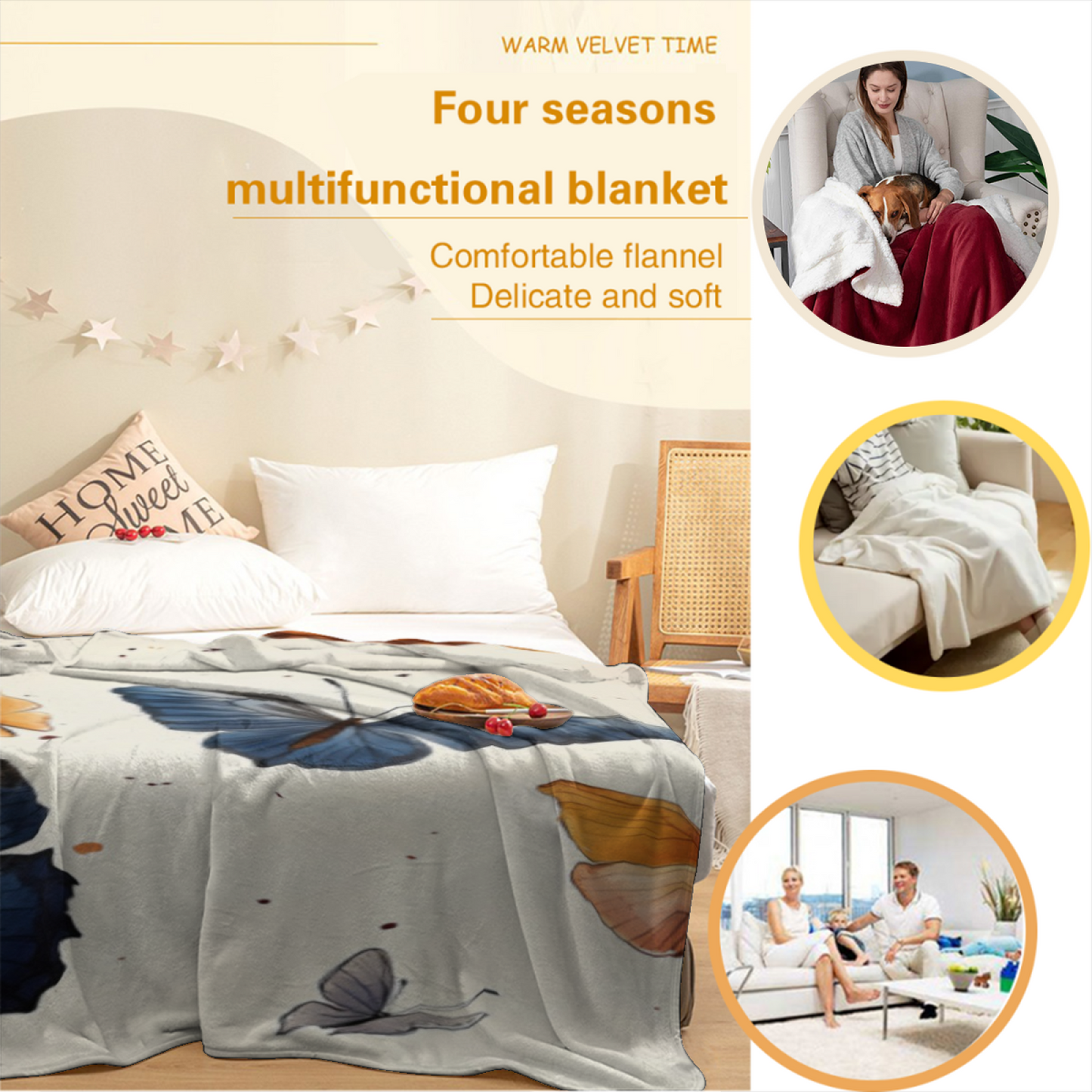 Bee and Daisy Flannel Throw Blanket ¨C Cute Yellow Floral Garden Design