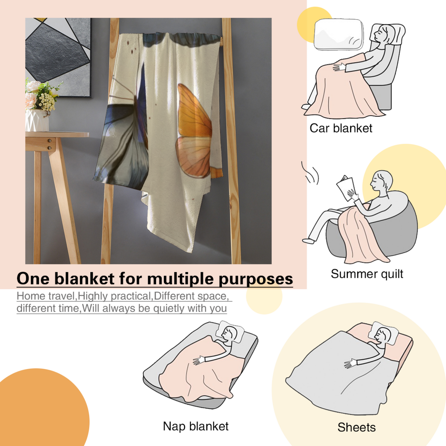 Bee and Daisy Flannel Throw Blanket ¨C Cute Yellow Floral Garden Design