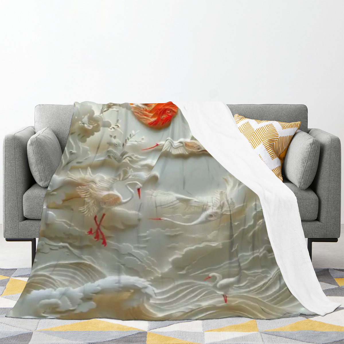 Sunwashed Lantern Muted Sage Art Flannel Throw Blanket