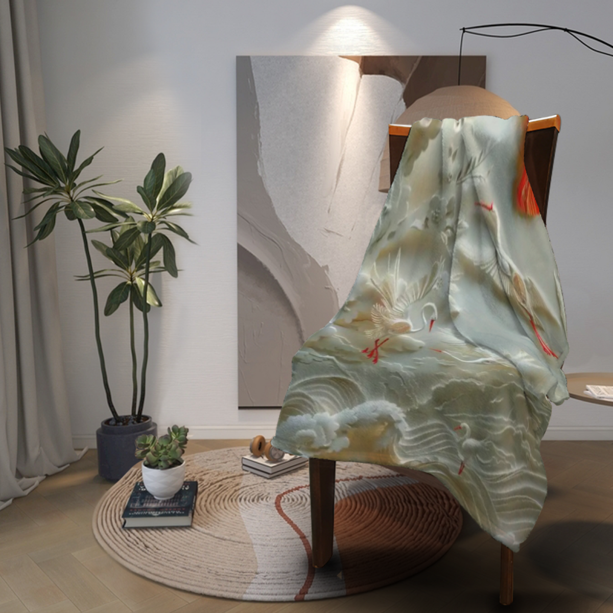 Sunwashed Lantern Muted Sage Art Flannel Throw Blanket