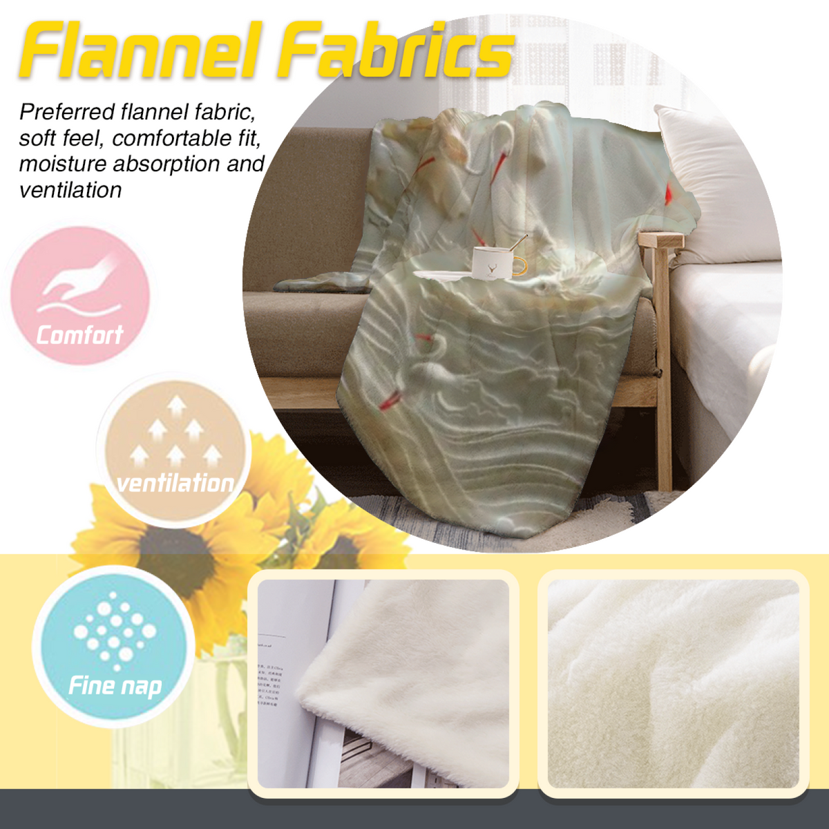 Sunwashed Lantern Muted Sage Art Flannel Throw Blanket
