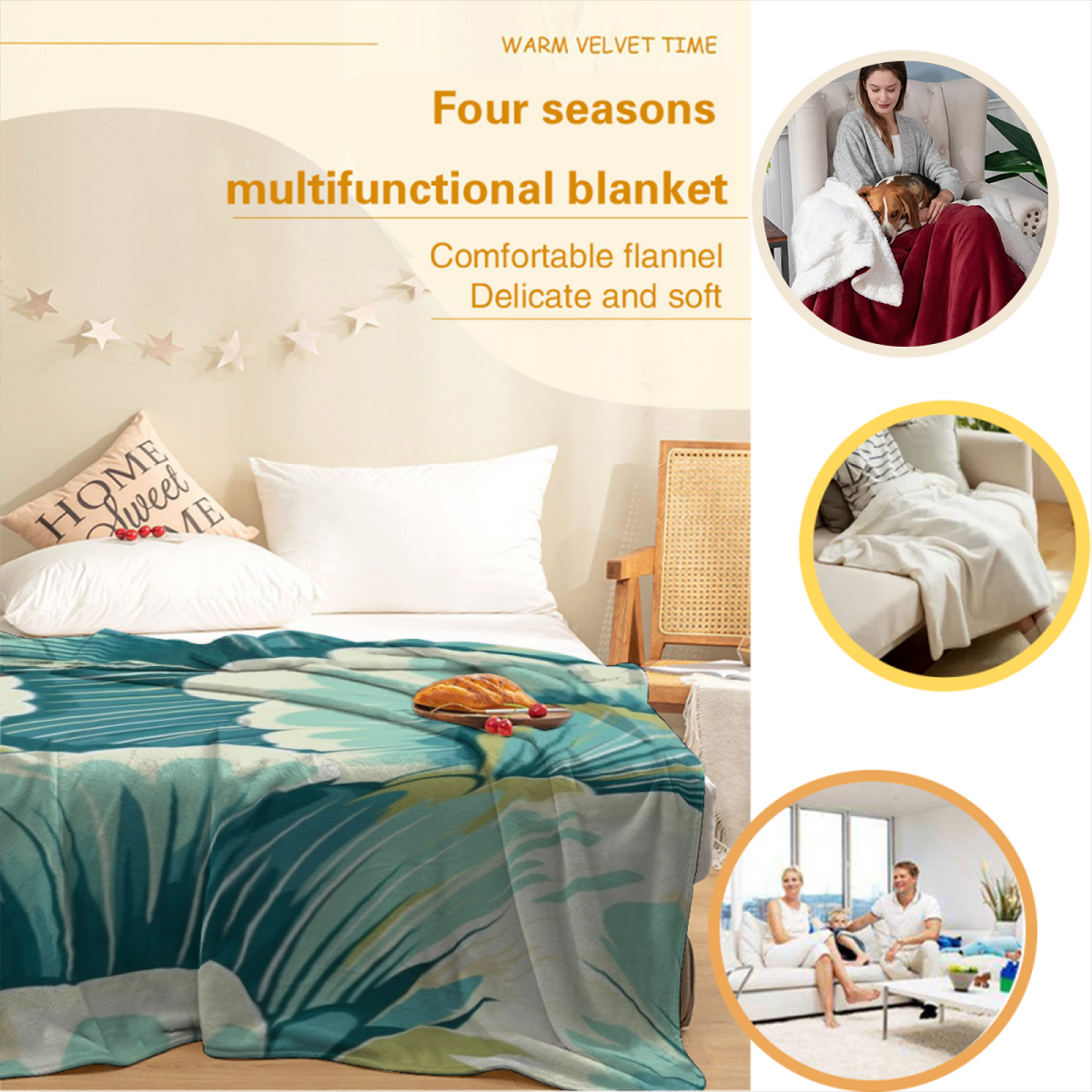 Opaline Wonder Inspired Cozy Flannel Bed Blanket ¨C Earthy Neutral Palette