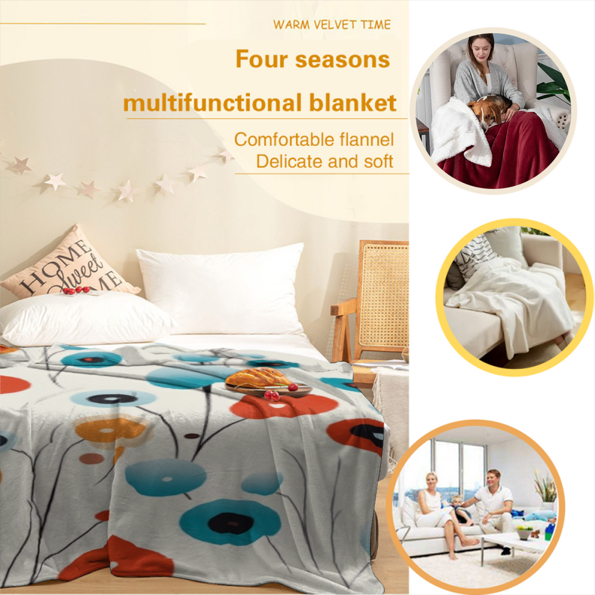 Marigold Whisper Pastel Multicolor Modern Art Flannel Throw Blanket