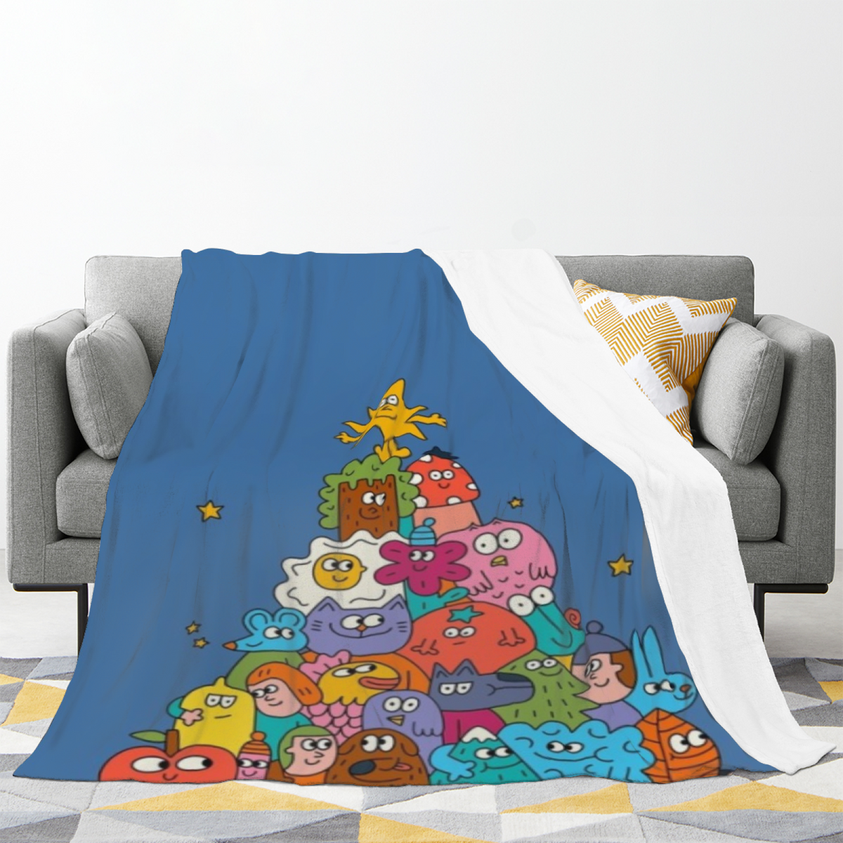 Burnished Meadow Inspired Cozy Flannel Bed Blanket ¨C Deep Ocean Palette