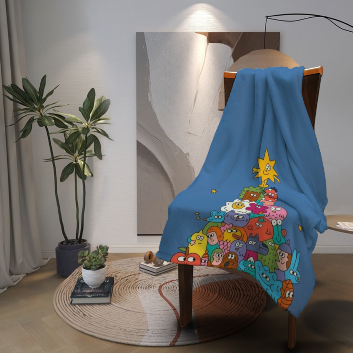 Burnished Meadow Inspired Cozy Flannel Bed Blanket ¨C Deep Ocean Palette