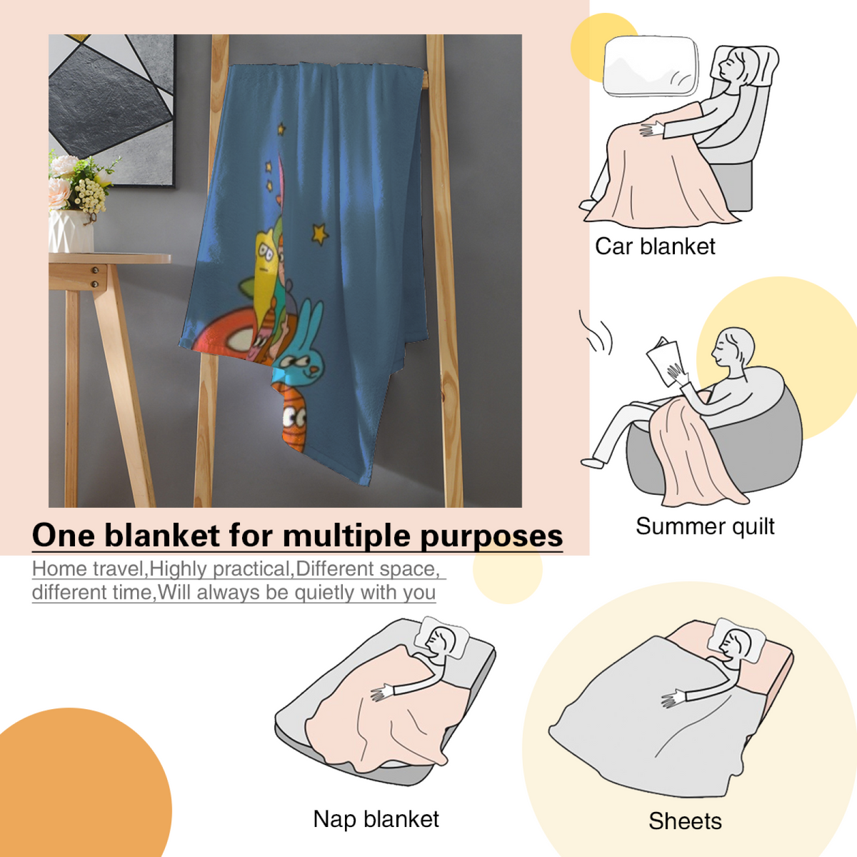 Burnished Meadow Inspired Cozy Flannel Bed Blanket ¨C Deep Ocean Palette
