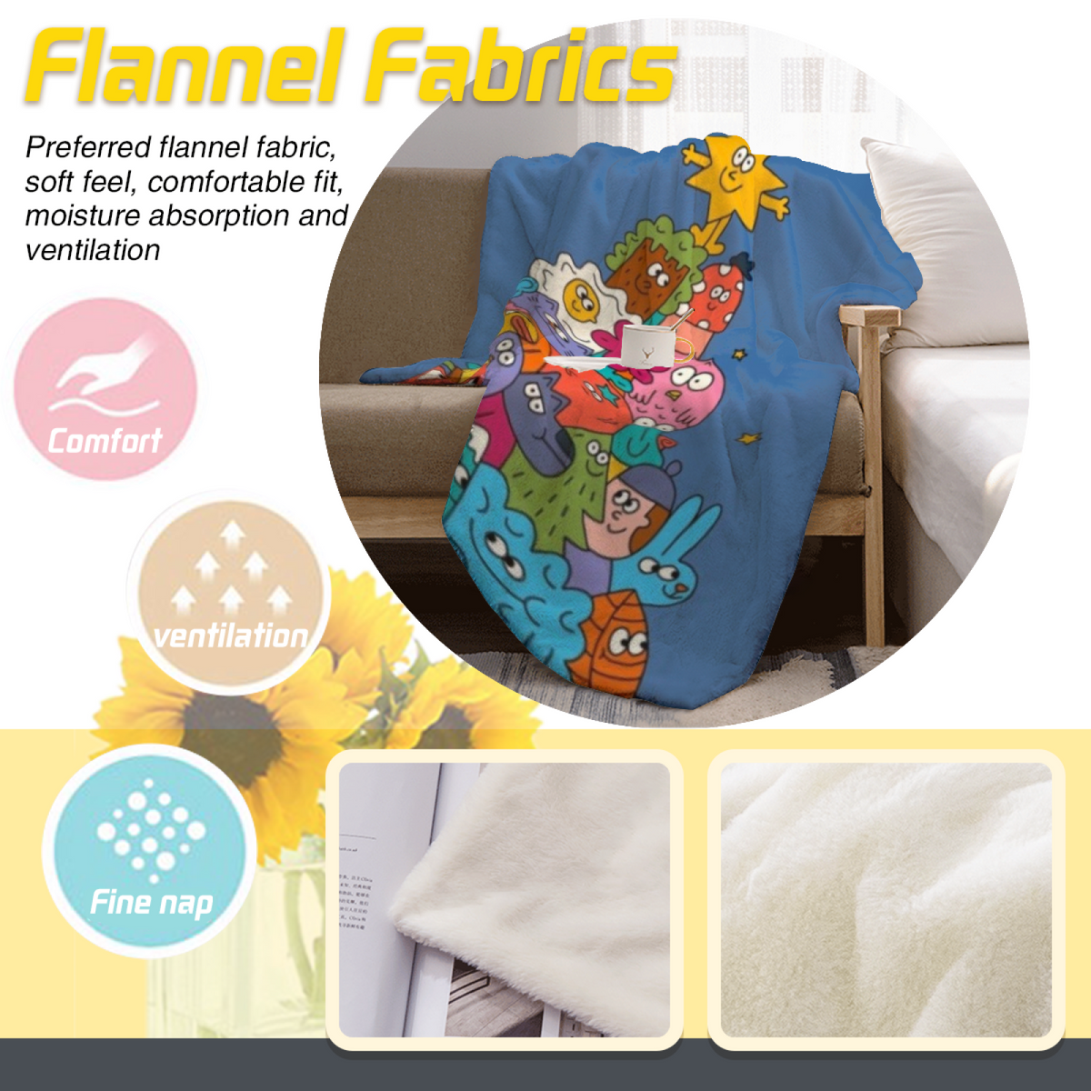 Burnished Meadow Inspired Cozy Flannel Bed Blanket ¨C Deep Ocean Palette