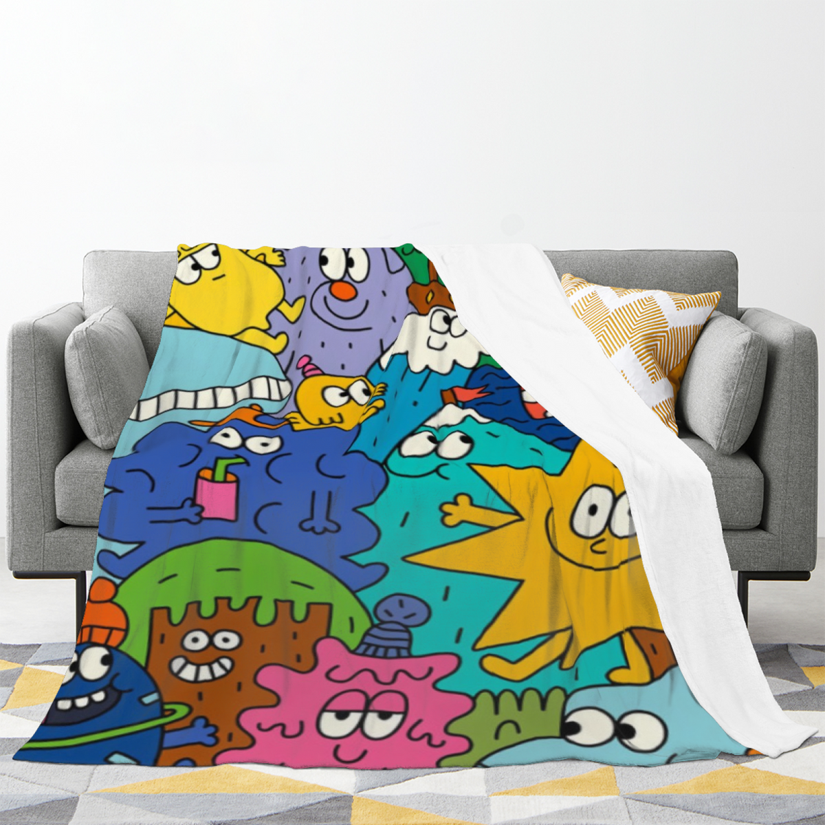 Dewdrop & Horizon Playful Graphic Plush Flannel Throw