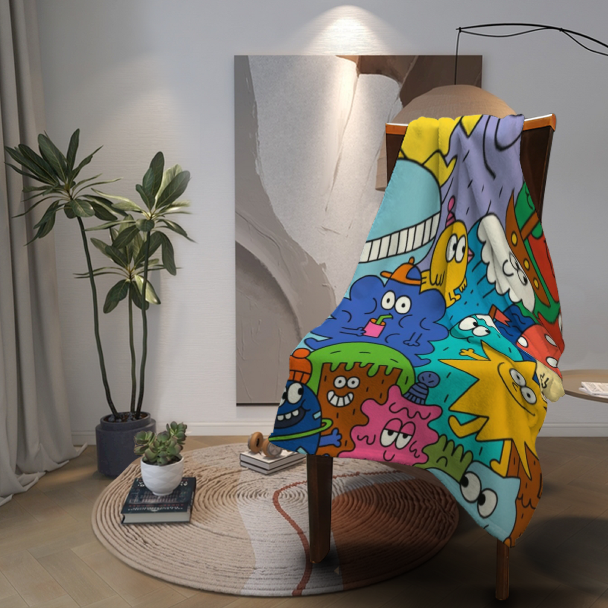 Dewdrop & Horizon Playful Graphic Plush Flannel Throw