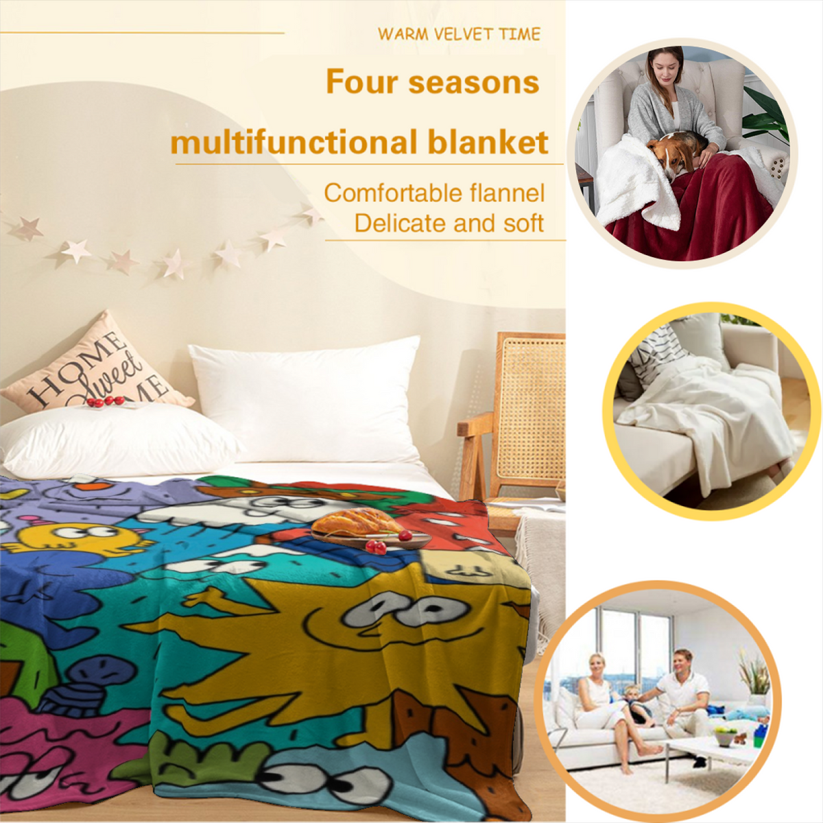 Dewdrop & Horizon Playful Graphic Plush Flannel Throw