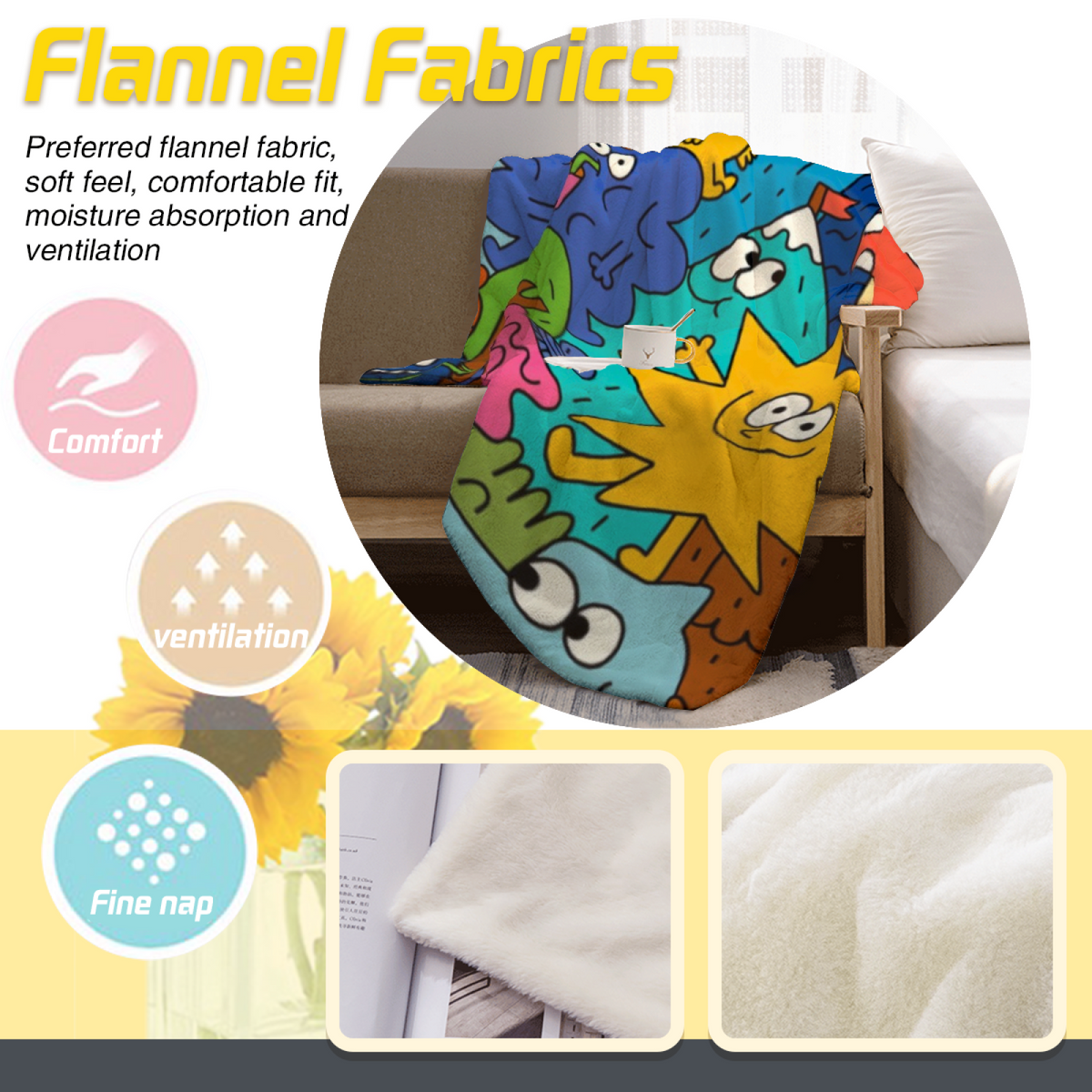 Dewdrop & Horizon Playful Graphic Plush Flannel Throw
