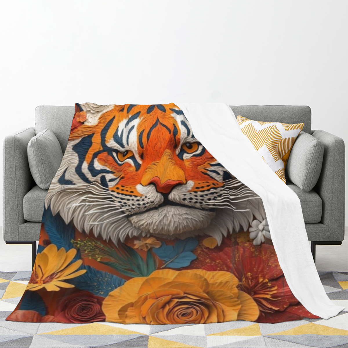Contemporary Soft Neutral Cobalt Horizon Flannel Throw Blanket