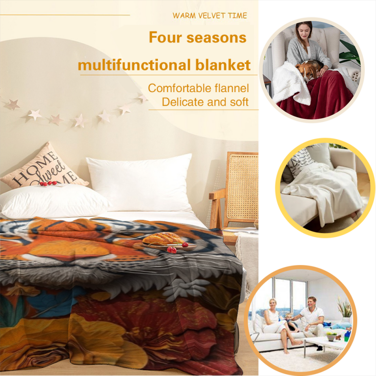 Contemporary Soft Neutral Cobalt Horizon Flannel Throw Blanket