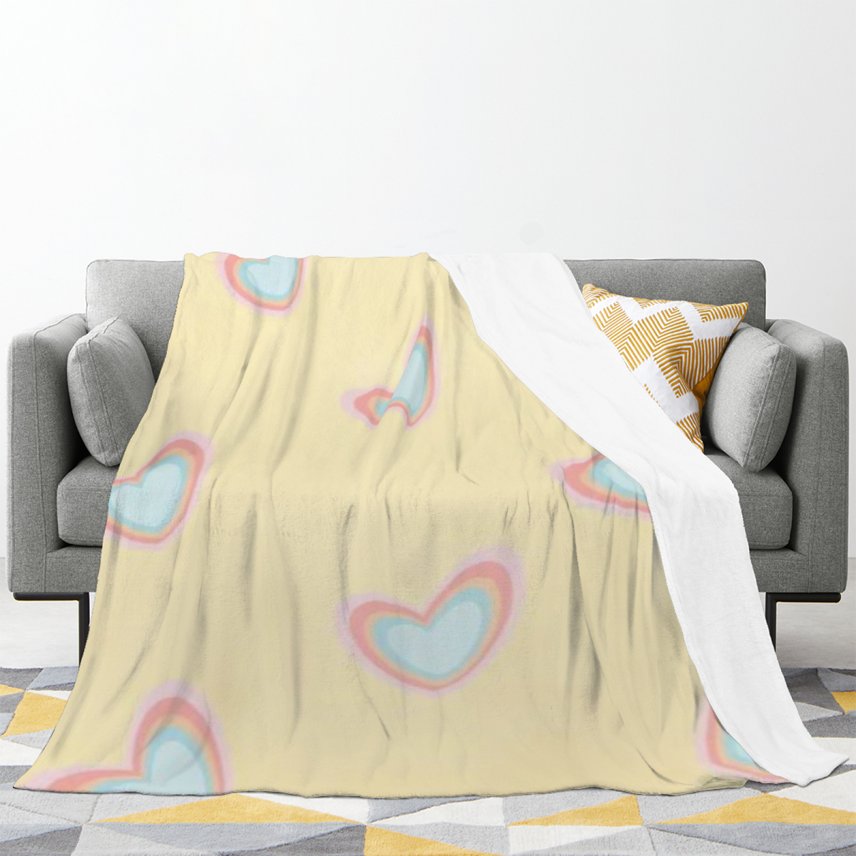 Lemon Heart Outline Flannel Throw Blanket