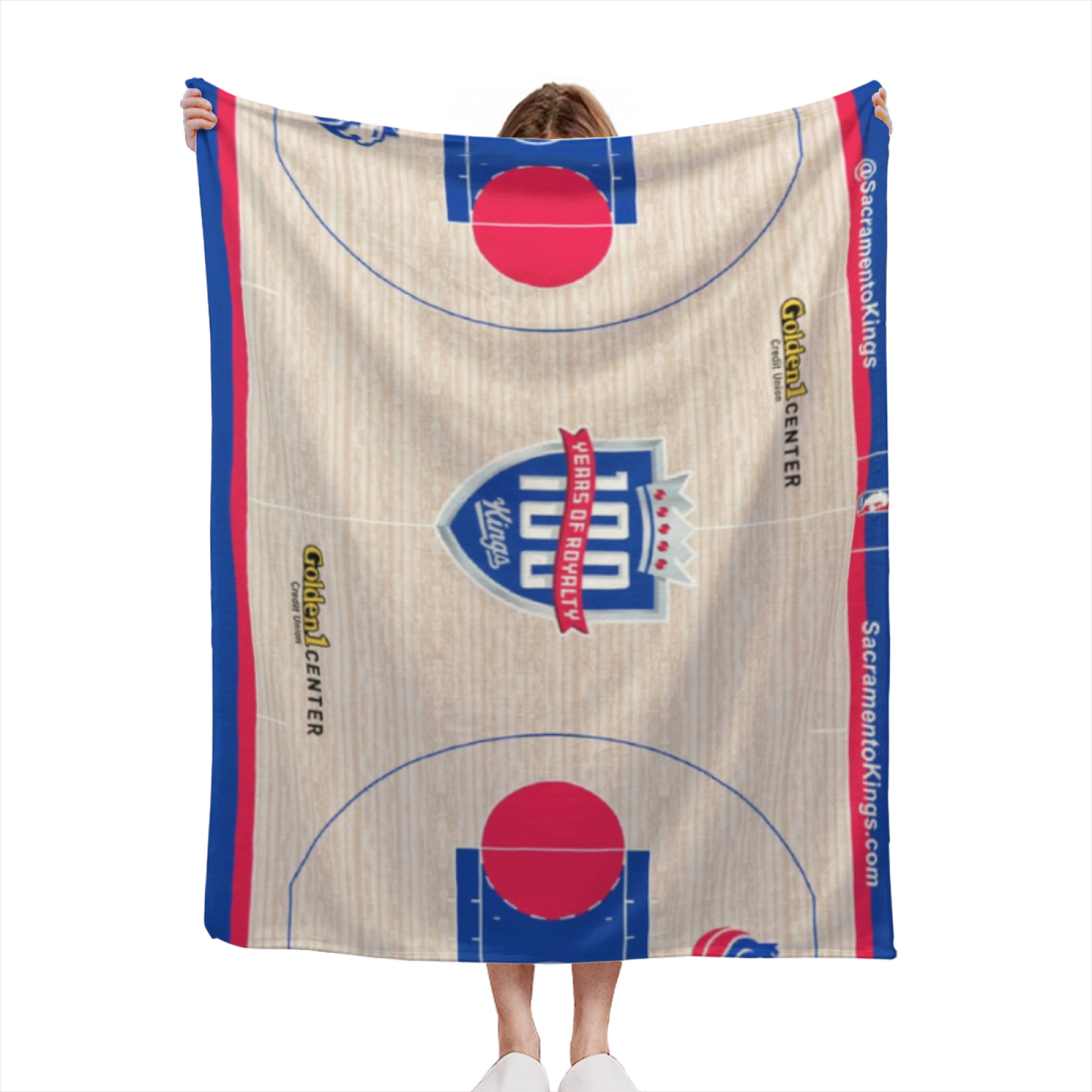 Sacramento Kings-Inspired Basketball Court Flannel Throw Blanket ¨C Blue and Red Team Graphic