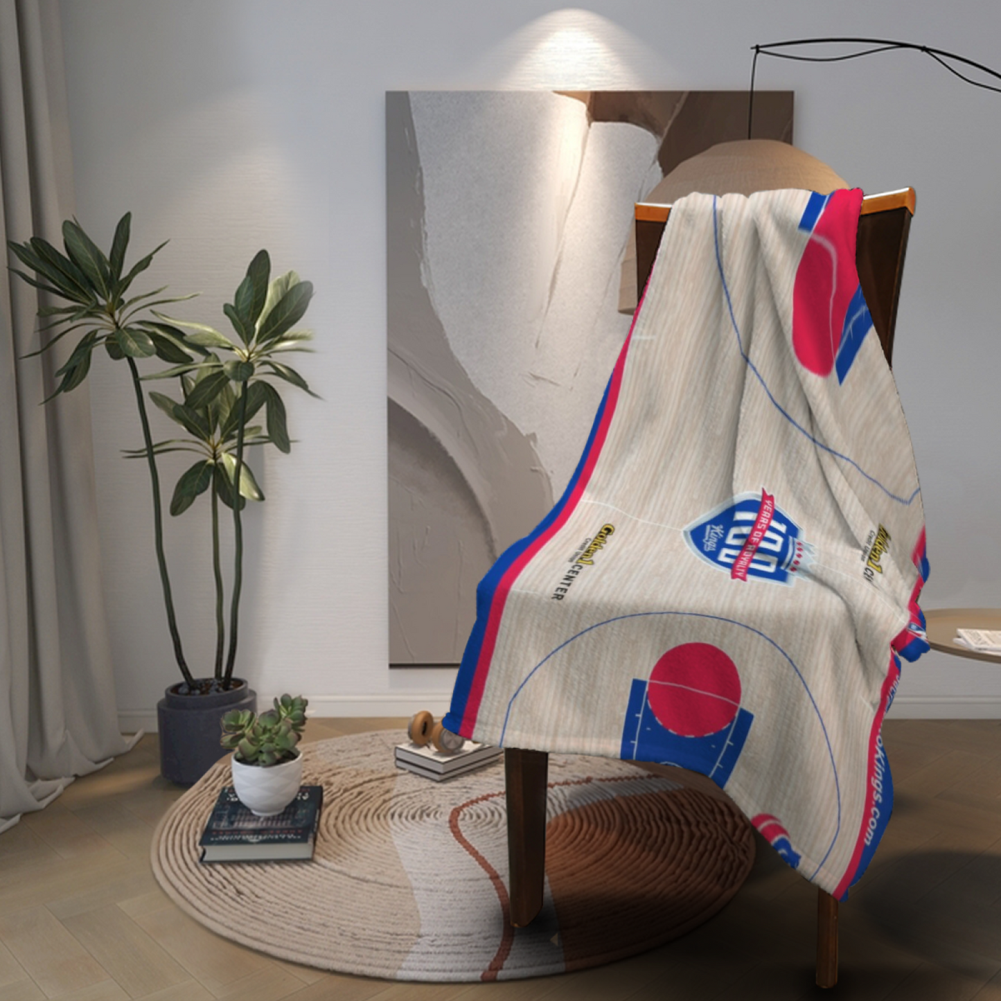 Sacramento Kings-Inspired Basketball Court Flannel Throw Blanket ¨C Blue and Red Team Graphic