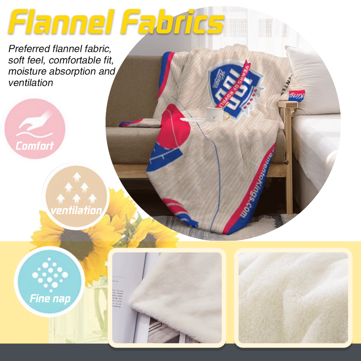 Sacramento Kings-Inspired Basketball Court Flannel Throw Blanket ¨C Blue and Red Team Graphic
