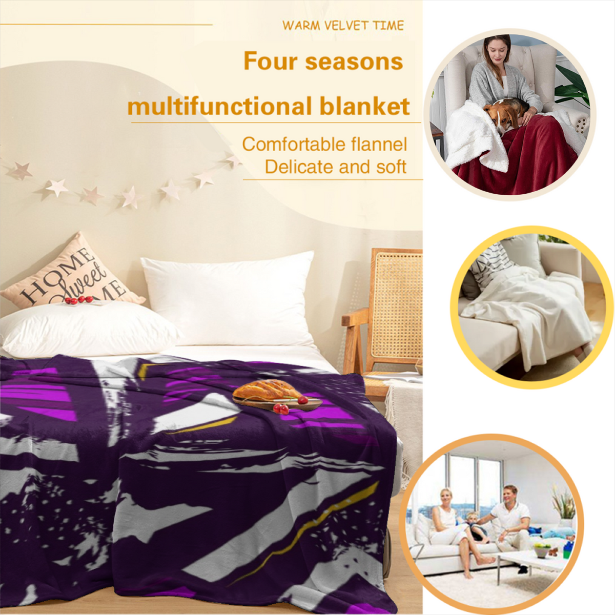 Dusty Lavender Whimsical Decor Plush Flannel Throw ¨C Marigold Flora Edition