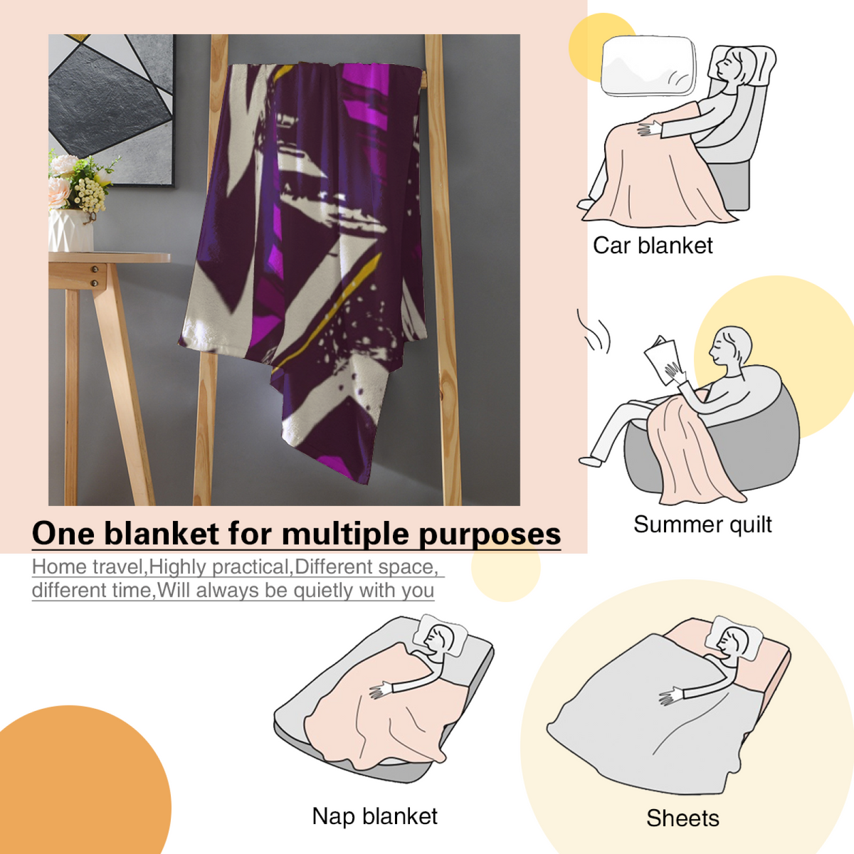 Dusty Lavender Whimsical Decor Plush Flannel Throw ¨C Marigold Flora Edition
