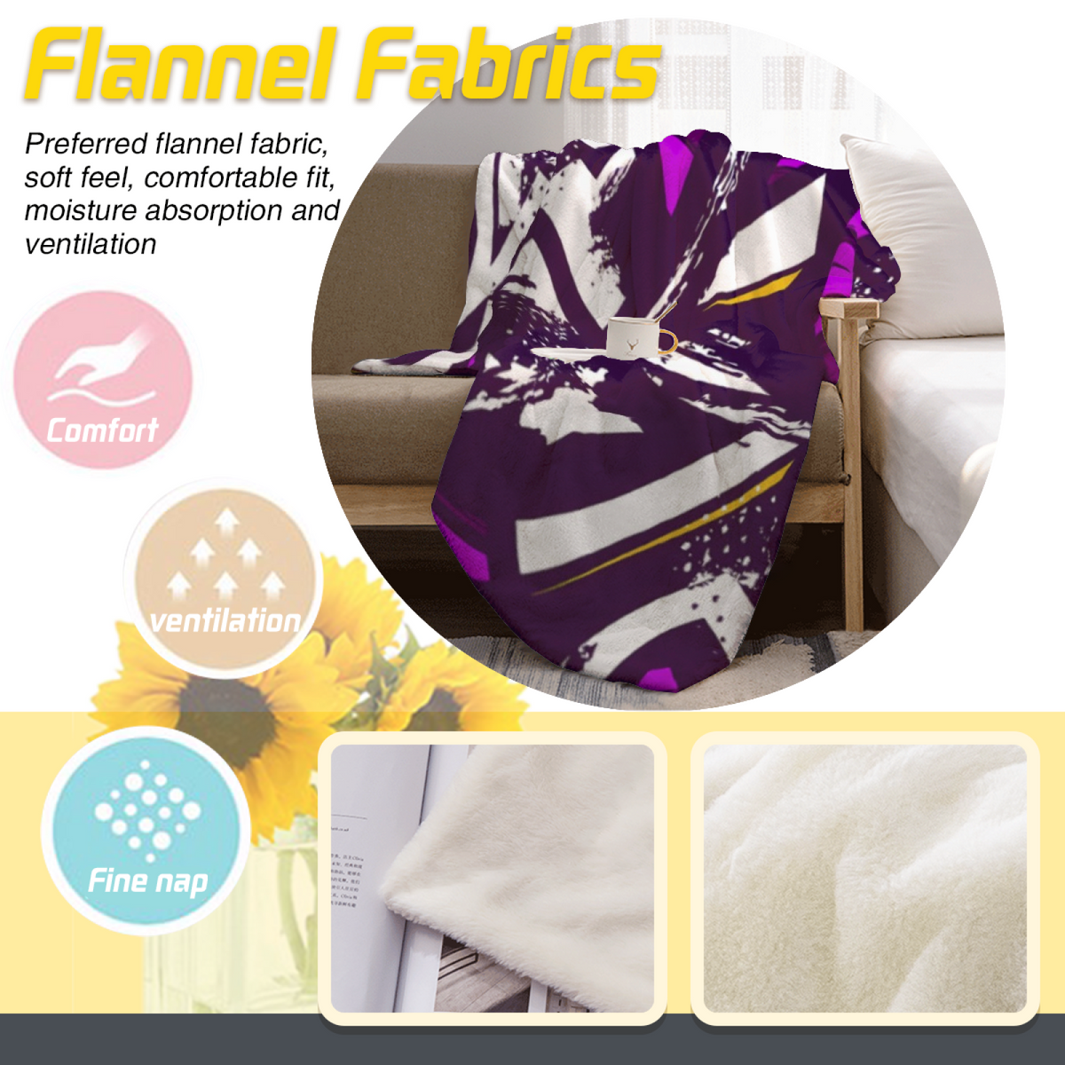 Dusty Lavender Whimsical Decor Plush Flannel Throw ¨C Marigold Flora Edition