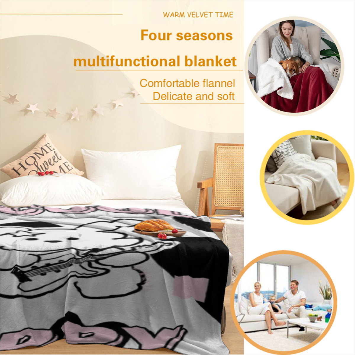 Soft Neutral Saffron Cascade Soft Flannel Blanket