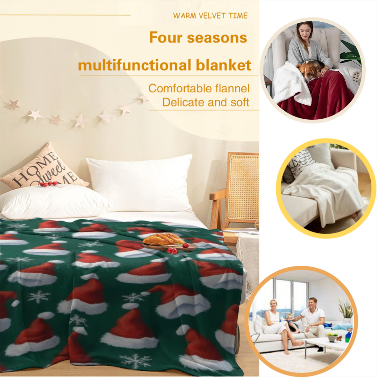 Cinnamon Tapestry Expressive Print Cozy Flannel Bed Blanket in Soft Neutral
