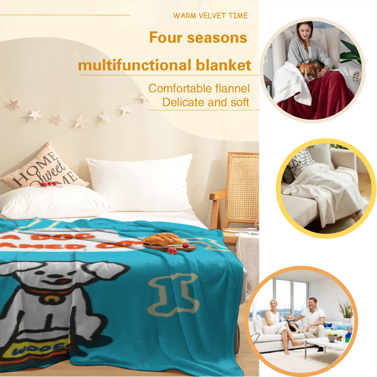 Eclectic Design Mossy Prism Warm Coral Cozy Flannel Bed Blanket